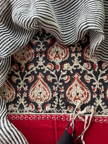 COTTON TOP WITH NECK WORK AND LINEN DUPATTA