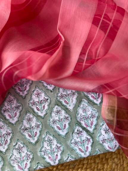 PRINTED COTTON TOP AND ORGANZA DUPATTA