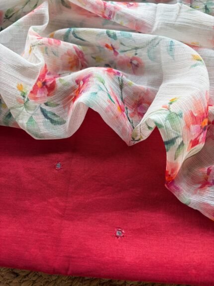 MUL CHANDERI SILK TOP AND KOTA PRINTED DUPATTA