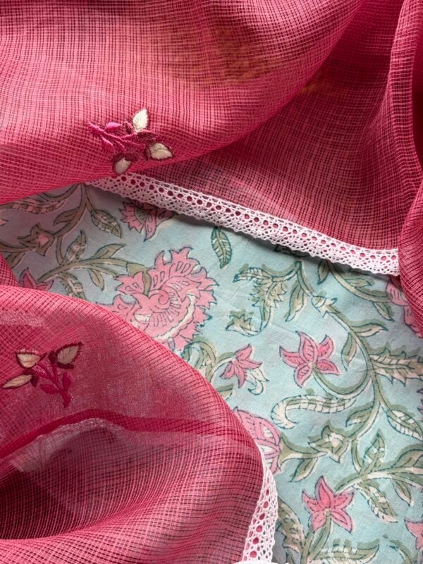 IMG_6842 2 HANDBLOCK PRINTED TOP AND KOTA EMBROIDED DUPATTA - Image 6