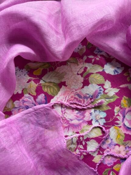 PRINTED SILK COTTON TOP AND LINEN DUPATTA