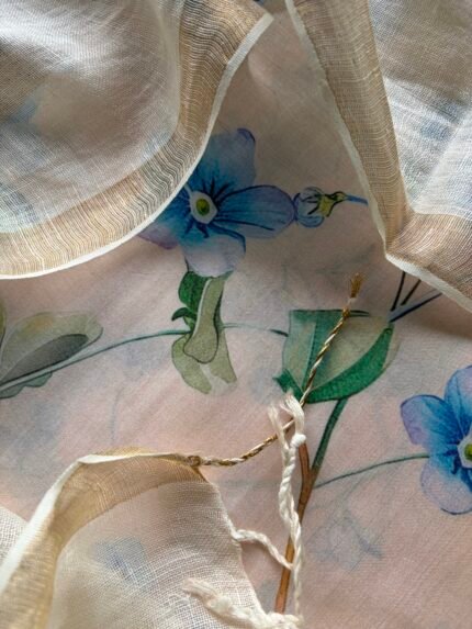 PRINTED SILK COTTON TOP AND LINEN DUPATTA
