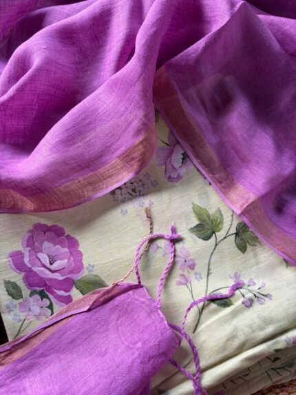 PRINTED SILK COTTON TOP AND LINEN DUPATTA