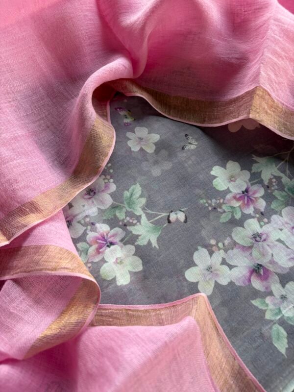 PRINTED SILK COTTON TOP AND LINEN DUPATTA - Image 1