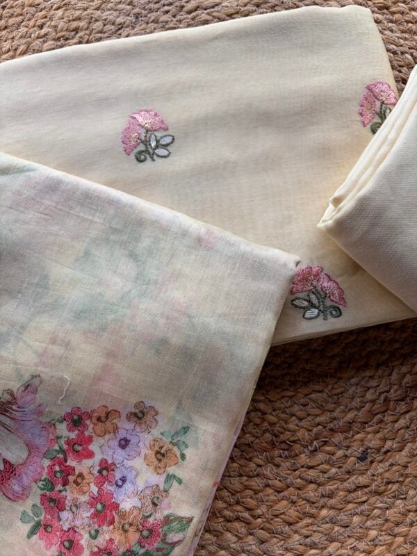 CHANDERI EMBROIDED TOP AND PRINTED DUPATTA WITH BOTTOM - Image 2