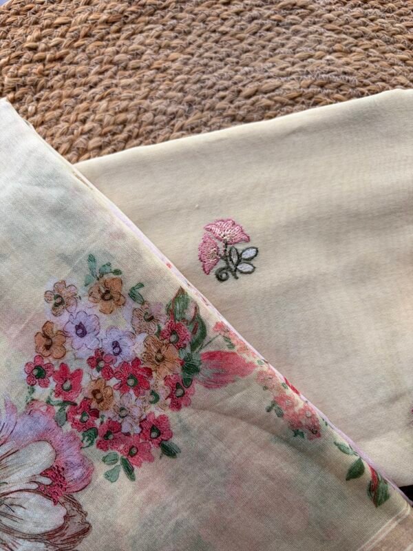 CHANDERI EMBROIDED TOP AND PRINTED DUPATTA WITH BOTTOM - Image 5