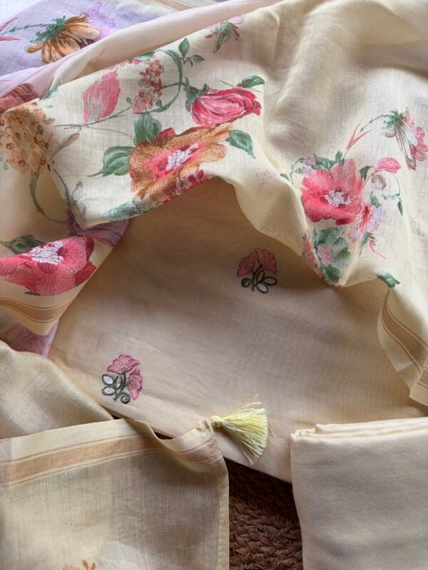 CHANDERI EMBROIDED TOP AND PRINTED DUPATTA WITH BOTTOM - Image 4