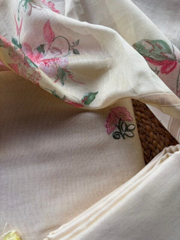 CHANDERI EMBROIDED TOP AND PRINTED DUPATTA WITH BOTTOM - Image 3