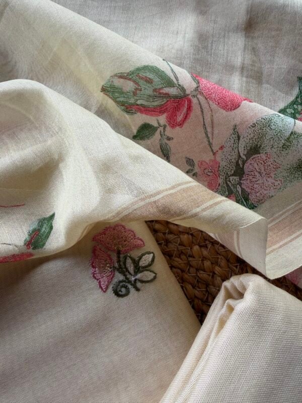 CHANDERI EMBROIDED TOP AND PRINTED DUPATTA WITH BOTTOM - Image 7