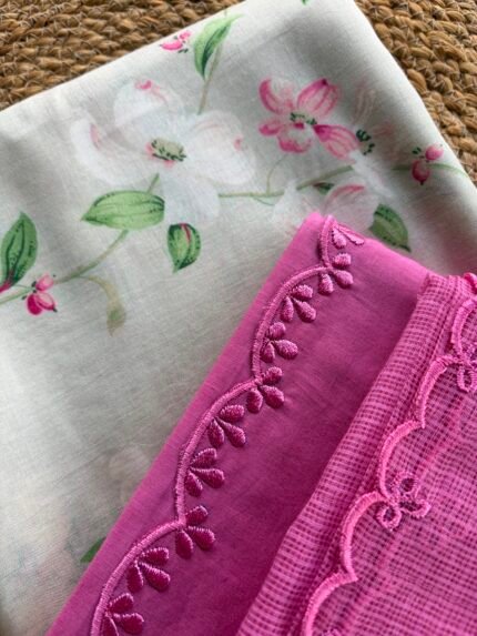 SILK COTTON TOP WITH KOTA EMBROIDED DUPATTA AND COTTON BOTTOM