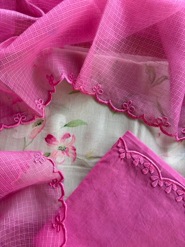 SILK COTTON TOP WITH KOTA EMBROIDED DUPATTA AND COTTON BOTTOM - Image 4