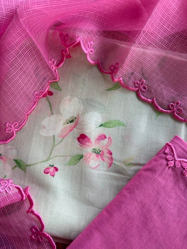 SILK COTTON TOP WITH KOTA EMBROIDED DUPATTA AND COTTON BOTTOM - Image 6