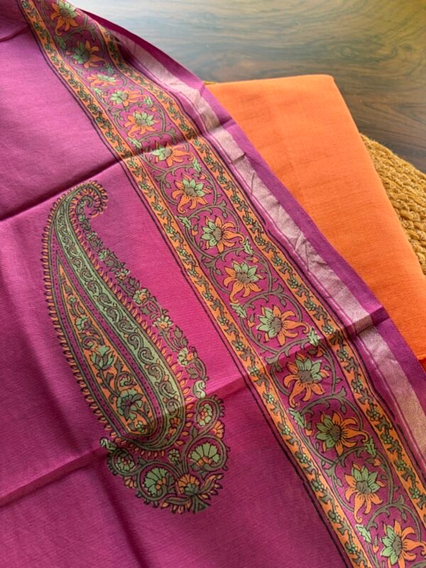 COTTON TOP AND CHANDERI SILK HANDBLOCK PRINTED DUPATTA - Image 5