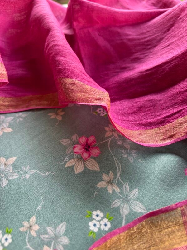 PRINTED SILK COTTON TOP AND LINEN DUPATTA - Image 5