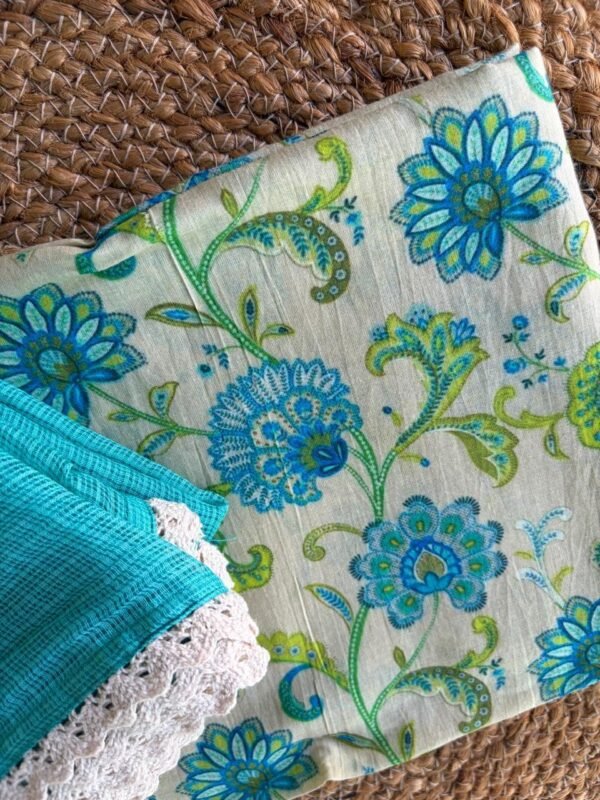 PRINTED MULMUL COTTON TOP AND KOTA DUPATTA WITH LACE - Image 3