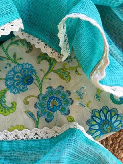 PRINTED MULMUL COTTON TOP AND KOTA DUPATTA WITH LACE