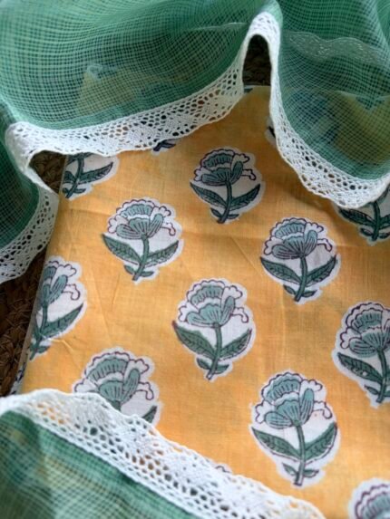 HANDBLOCK PRINTED TOP AND KOTA COTTON DUPATTA