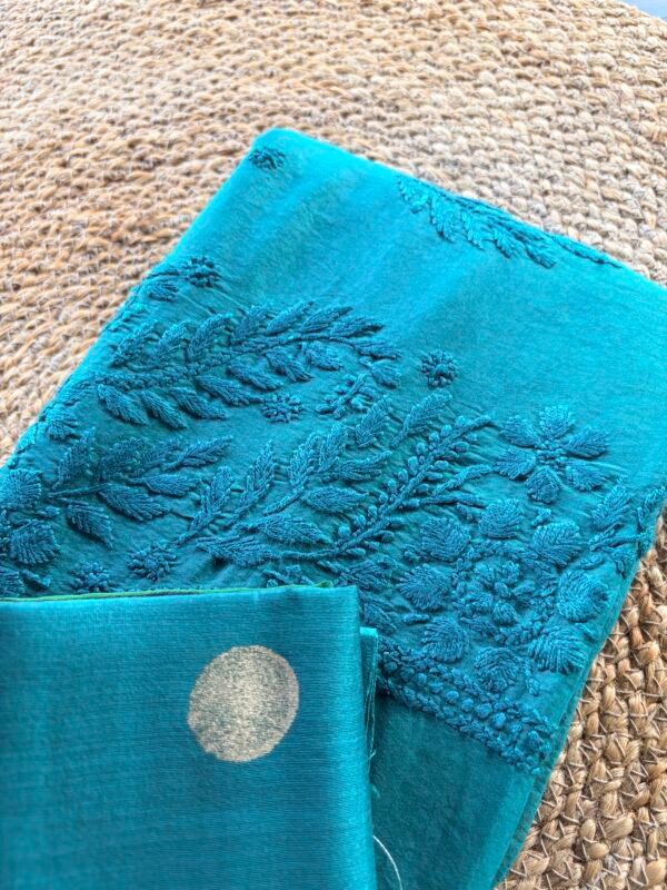 MUL CHANDERI CHIKANKARI COTTON TOP AND CHANDERI HANDBLOCK PRINTED DUPATTA - Image 2