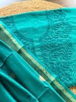 MUL CHANDERI CHIKANKARI COTTON TOP AND CHANDERI HANDBLOCK PRINTED DUPATTA - Image 4