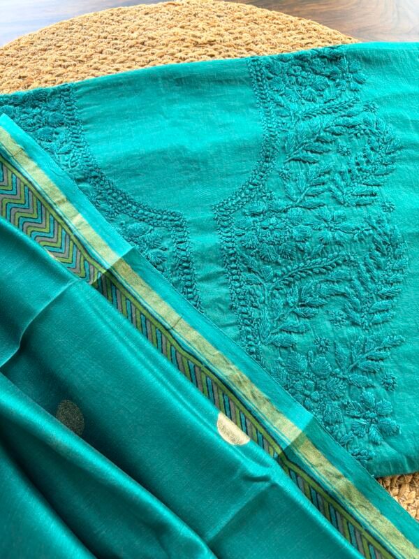 MUL CHANDERI CHIKANKARI COTTON TOP AND CHANDERI HANDBLOCK PRINTED DUPATTA - Image 4