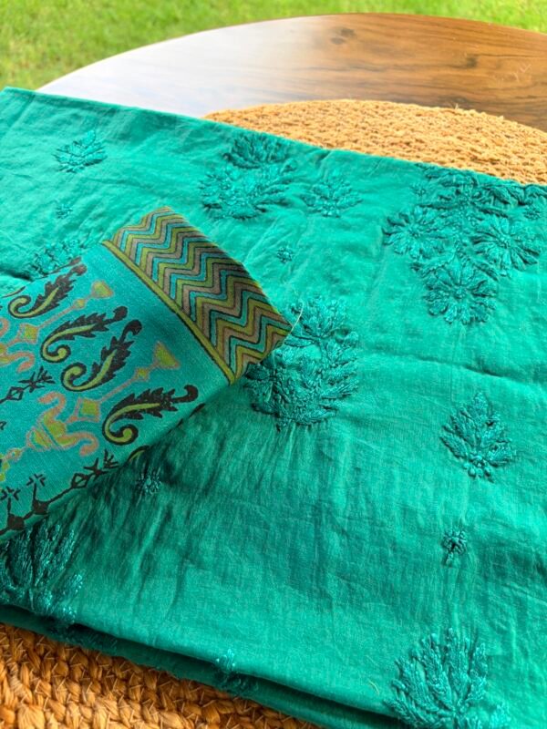 MUL CHANDERI CHIKANKARI COTTON TOP AND CHANDERI HANDBLOCK PRINTED DUPATTA - Image 7