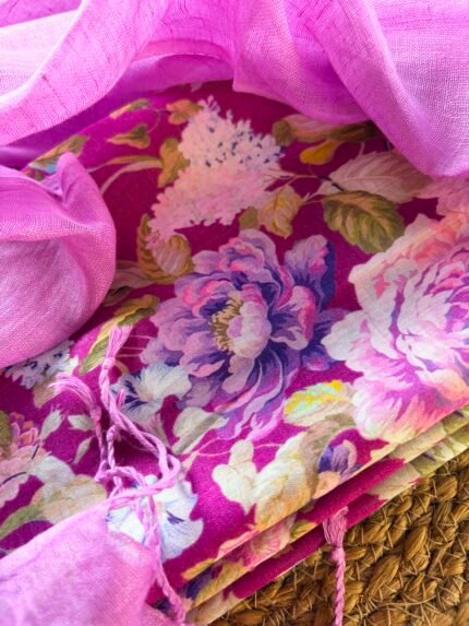 PRINTED SILK COTTON TOP AND LINEN DUPATTA