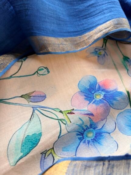 PRINTED SILK COTTON TOP AND LINEN DUPATTA