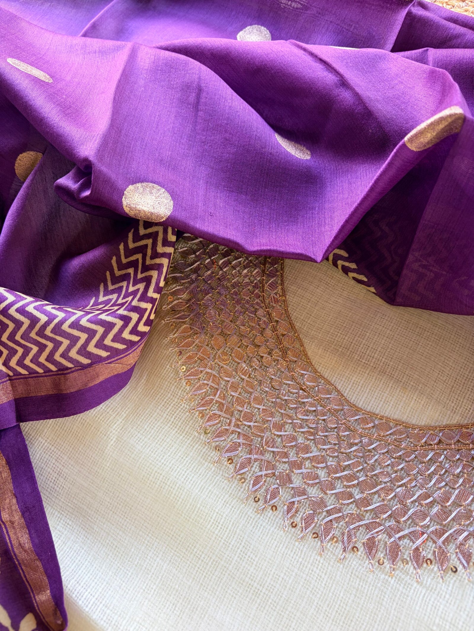 IMG_3480 SILK KOTA TOP AND CHANDERI HANDBLOCK PRINTED DUPATTA - Image 1