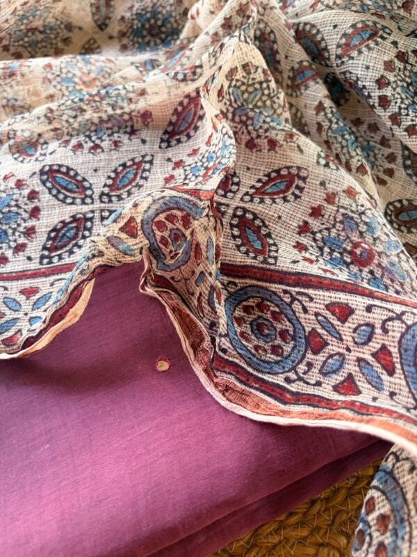 MUL CHANDERI SILK TOP AND AJRAK KOTA PRINTED DUPATTA - Image 3
