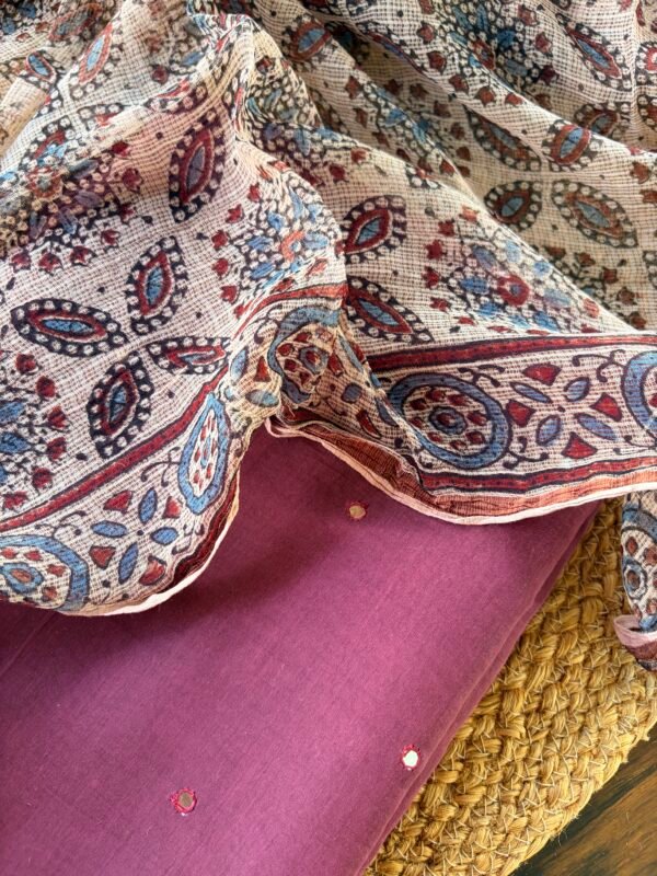 MUL CHANDERI SILK TOP AND AJRAK KOTA PRINTED DUPATTA - Image 6