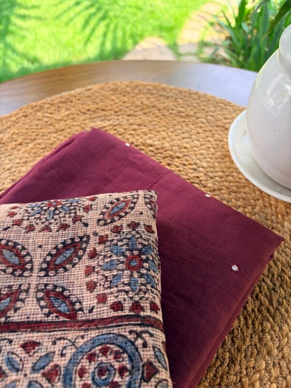 MUL CHANDERI SILK TOP AND AJRAK KOTA PRINTED DUPATTA - Image 4