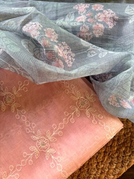 CHANDERI EMBROIDERED TOP AND KOTA PRINTED DUPATTA