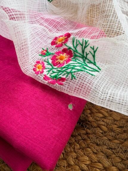 MUL CHANDERI SILK TOP AND EMBROIDERY KOTA COTTON DUPATTA