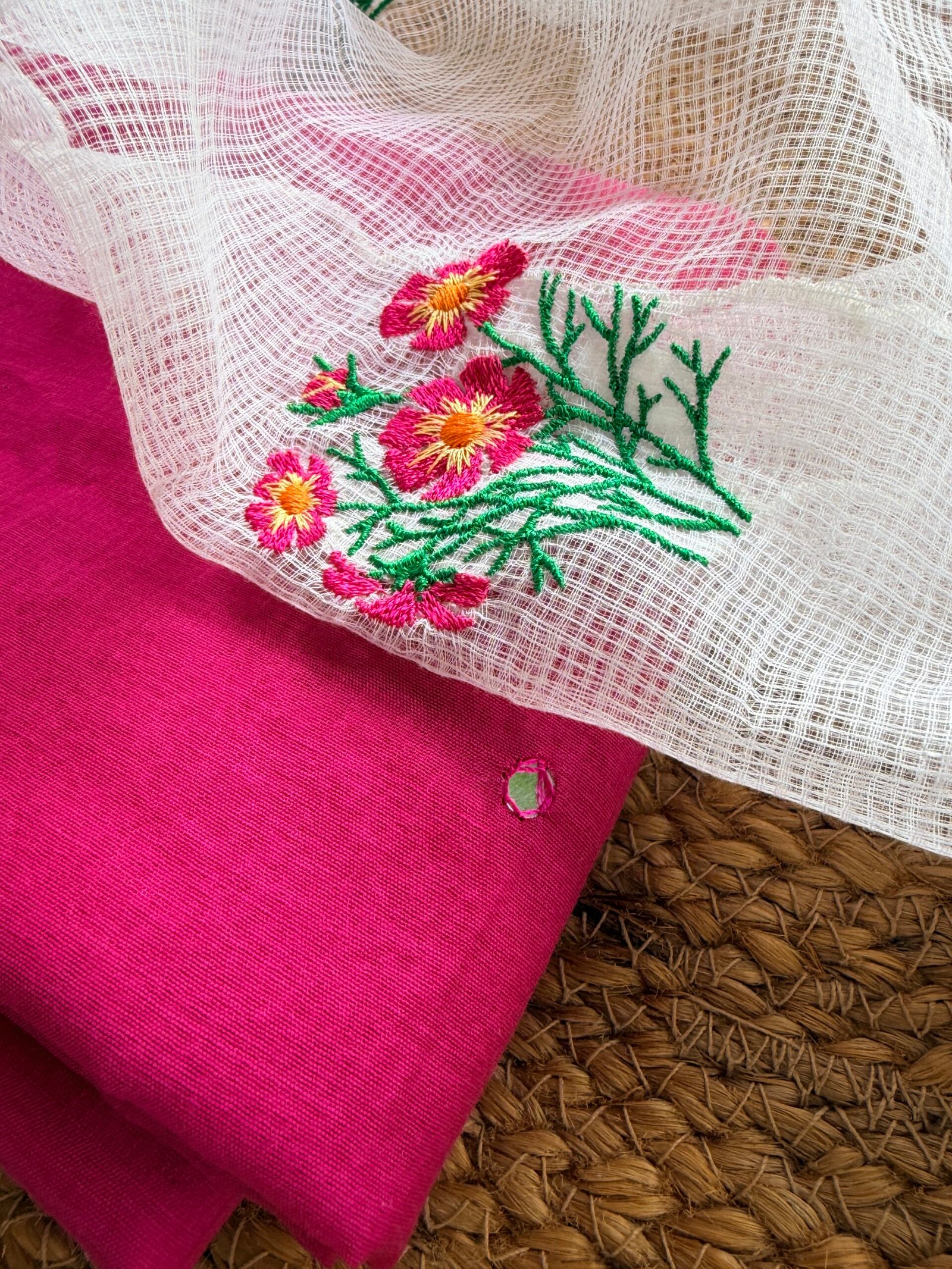 IMG_3862 MUL CHANDERI SILK TOP AND EMBROIDERY KOTA COTTON DUPATTA - Image 1