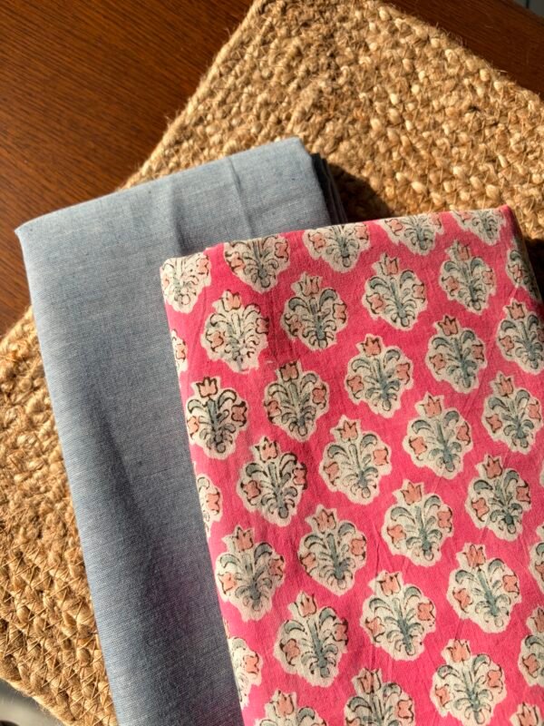 HANDBLOCK PRINTED COTTON TOP AND PLAIN BOTTOM - Image 3