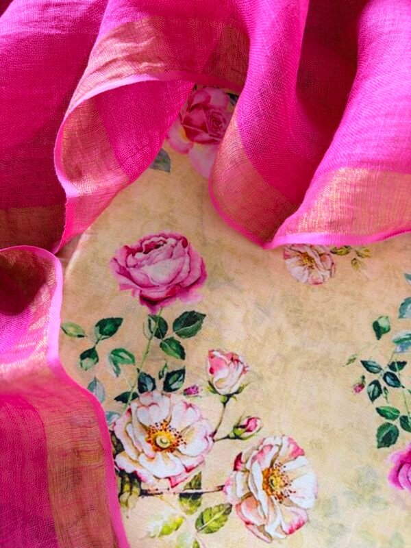 PRINTED CHANDERI SILK COTTON TOP AND LINEN DUPATTA - Image 4
