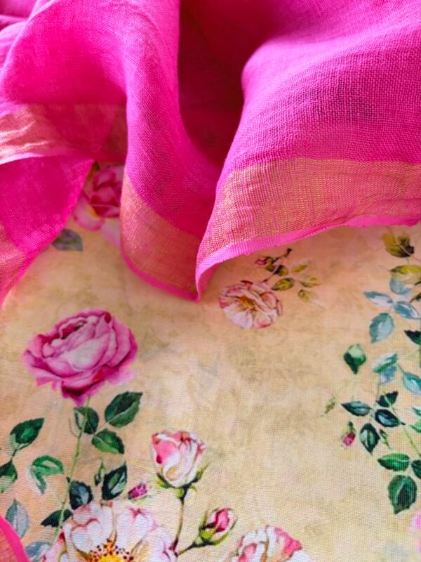 PRINTED CHANDERI SILK COTTON TOP AND LINEN DUPATTA - Image 7
