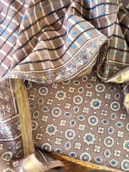 AJRAK MUL CHANDERI SILK TOP AND DUPATTA