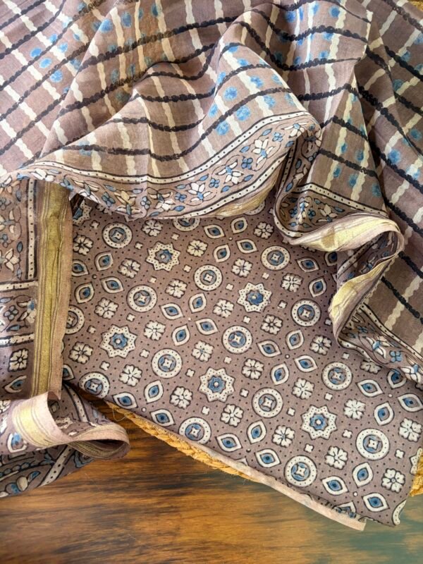 AJRAK MUL CHANDERI SILK TOP AND DUPATTA - Image 3