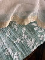 EMBROIDERED MUL CHANDERI TOP AND SILVER TISSUE DUPATTA