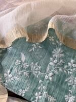 EMBROIDERED MUL CHANDERI TOP AND SILVER TISSUE DUPATTA - Image 6