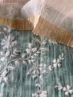 EMBROIDERED MUL CHANDERI TOP AND SILVER TISSUE DUPATTA - Image 4