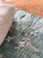 EMBROIDERED MUL CHANDERI TOP AND SILVER TISSUE DUPATTA - Image 5