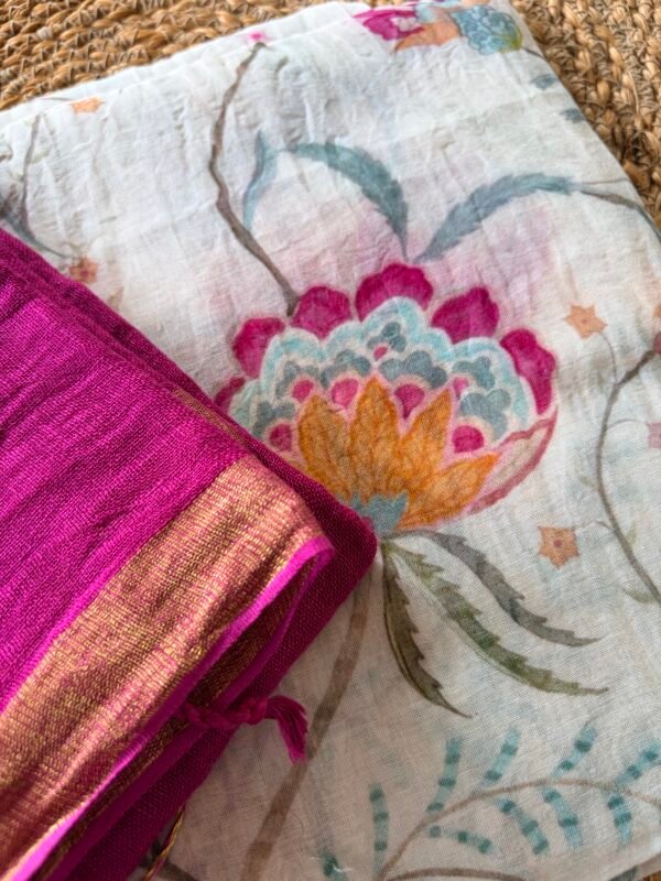 MUL CHANDERI PRINTED TOP AND LINEN DUPATTA - Image 7