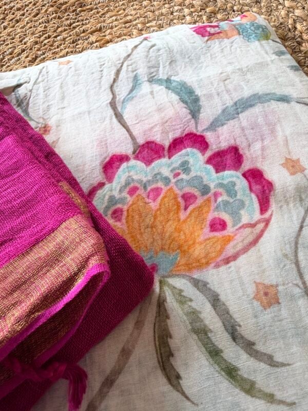 MUL CHANDERI PRINTED TOP AND LINEN DUPATTA - Image 4