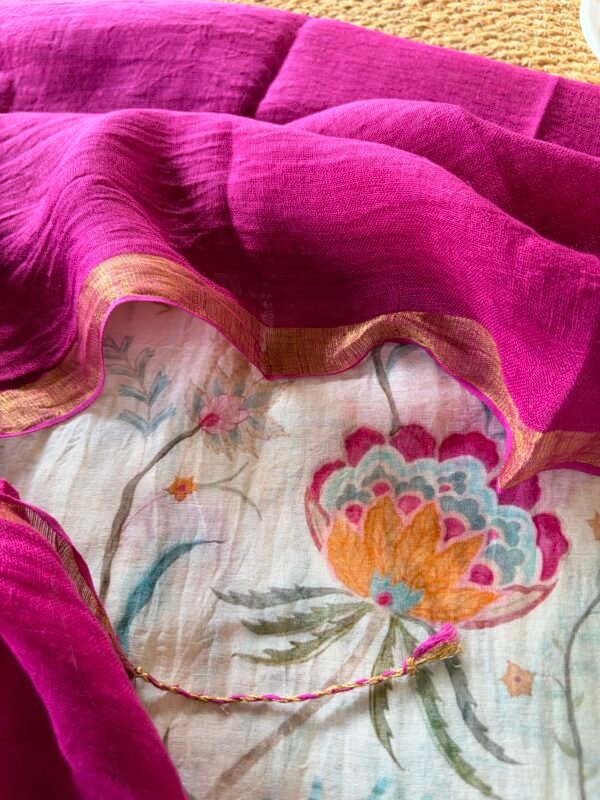 MUL CHANDERI PRINTED TOP AND LINEN DUPATTA - Image 3