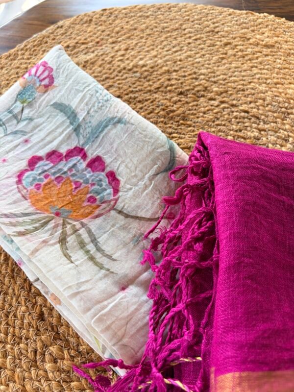 MUL CHANDERI PRINTED TOP AND LINEN DUPATTA - Image 5