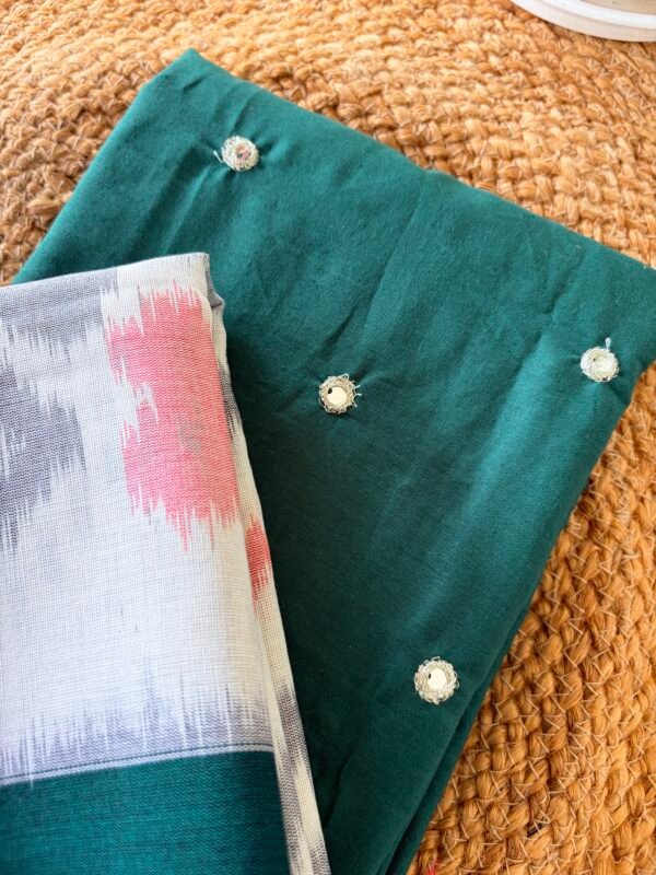 COTTON TOP WITH MIRROR WORK AND IKAT DUPATTA - Image 6
