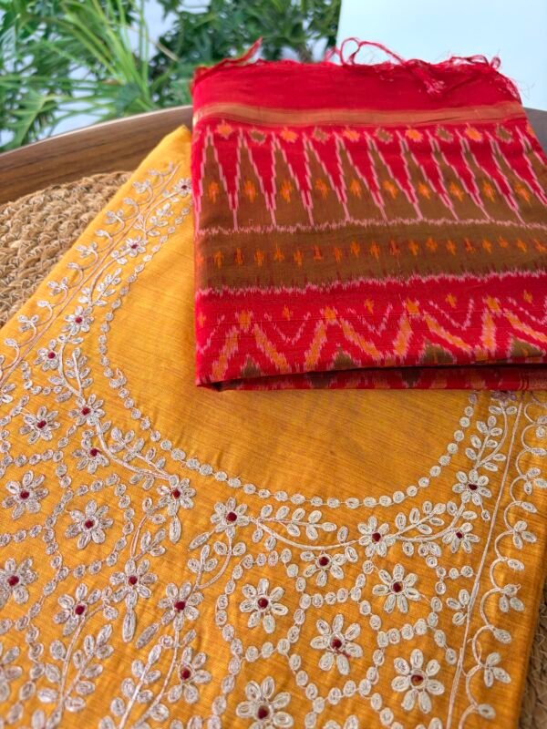 CHANDERI SILK PITTA WORK TOP AND IKAT SILK DUPATTA - Image 5
