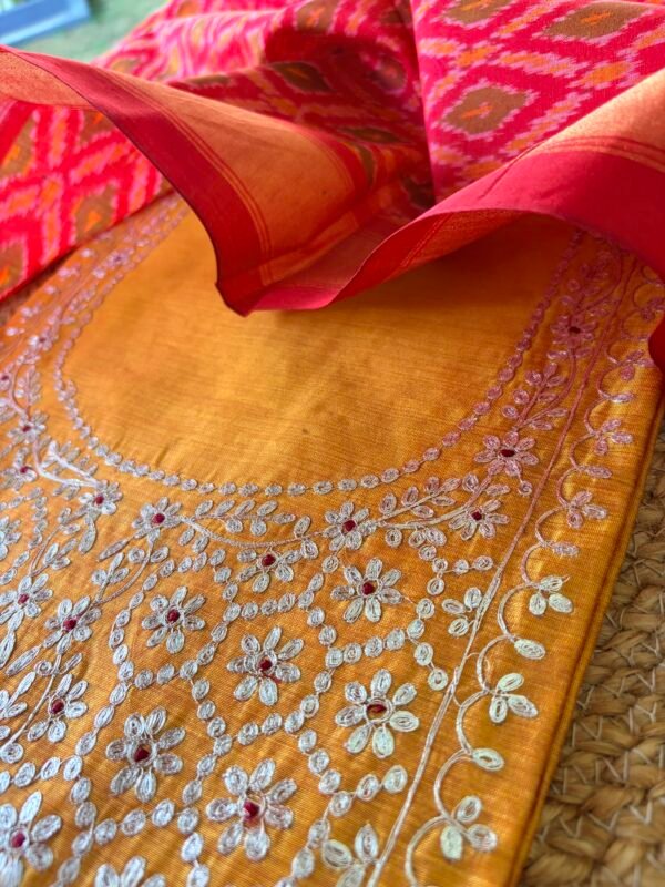 CHANDERI SILK PITTA WORK TOP AND IKAT SILK DUPATTA - Image 4